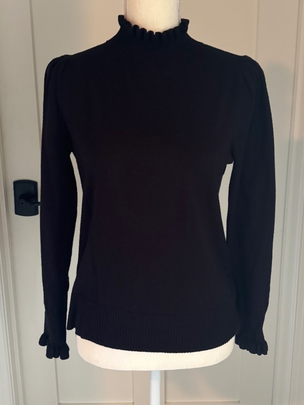CeCe Black Ruffled Mock Neck Sweater